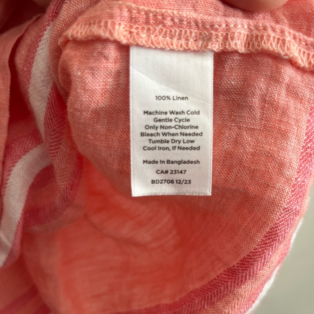 Talbots 100% Linen Salmon Pink Shirtdress Lagenlook Beachy Sz Large *PETITE* - Picture 8 of 11